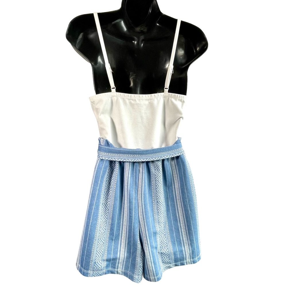 Almost Famous Blue and White V-neck Spaghetti Strap Stretchy Romper Sz M - Picture 5 of 9